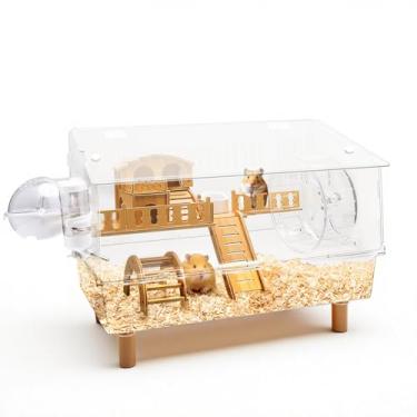 Imagem de Kalolary Gaiola grande de acrílico para hamster, gaiolas de gerbil de 2 camadas com visualização totalmente transparente, casa de hamster aberta com todos os acessórios para hamster anão, gerbos