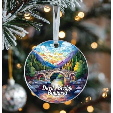 Imagem de Enfeite acrílico de vitral Bulgária Ponte do Diabo - Lembrança de Vista do Rio de Pedra Histórica, Presente de Lembrança de Viagem Dupla Face para Amigos, Amantes da Bulgária, Decoração de Árvore de
