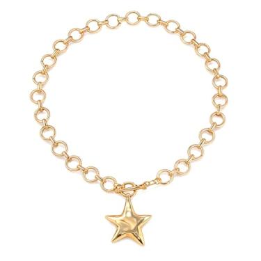 Imagem de JAVARNV Colar de estrela para mulheres com pingente de estrela de ouro, grosso, grande, gargantilha, joia moderna, Large, Sem Pedra Preciosa