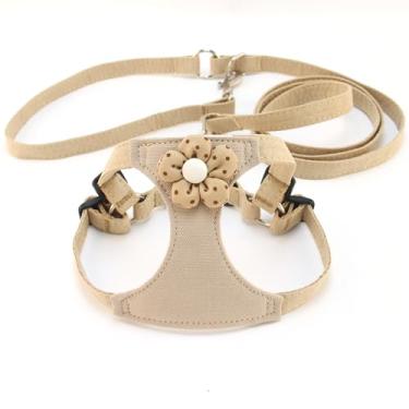 Imagem de Peitoral para cães com coleira e flor, colete macio para cães, sem puxar, sem asfixia, à prova de escape, fácil de caminhar, marrom, M