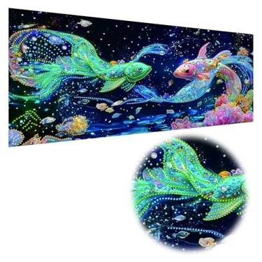 Imagem de Reofrey Kits de arte de diamante grande de forma especial DIY para adultos peixes oceano, kits de pintura de diamantes grandes para adultos, tela bordada de ponto cruz de strass para artesanato