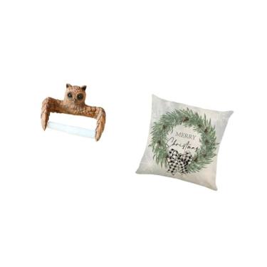 Imagem de Fenteer Conjunto Criativo de Porta-papel Higiênico de com Desenho Animado E Capa de Almofada de Natal para Casa, Cozinha, Banheiro, Sofá, Escritório, D