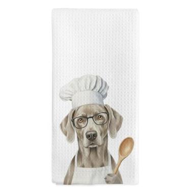 Imagem de nvucamd Toalhas de cozinha engraçadas Weimaraner, toalhas de mão engraçadas de chefe de cachorro para proprietários de amantes de cães, presentes Weimaraner, toalha de prato de chá para decoração de