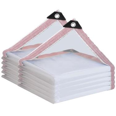 Imagem de Lonas transparentes resistentes à prova d'água 2 x 2 peças, lona de plástico transparente com ilhós, lona de vinil de PVC transparente para ambientes externos, plantas, jardim, galinheiro, pátio