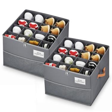 Imagem de Chewlish Organizador de sapatos para armário, recipientes organizadores dobráveis de armazenamento de sapatos com capa transparente, suporte de sapatos com alças, cinza (2, grande)