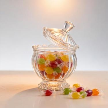 Imagem de Baleiro，Pote Bomboniere de Vidro 300ML com Tampa para Doces Balas Mesa Posta Decorativa Decoração(01 PEÇA)