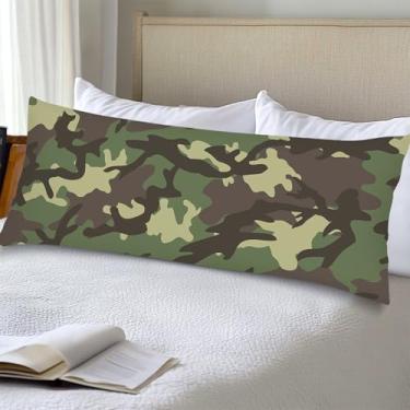 Imagem de Capa de travesseiro de corpo camuflado, 51 x 132 cm, fronha retangular com fecho de envelope, capas de almofadas lombares verdes, camuflagem verde exército caça floresta decorativa capa de almofada