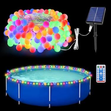 Imagem de Luzes solares de piscina de 20 metros para piscinas acima do solo, 200 LEDs acima do solo, 8 modos coloridos à prova d'água corda de piscina, acessórios de piscina, para trampolim de piscina ao ar