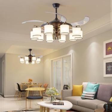 Imagem de Ventilador de teto moderno e discreto com LED, luxuoso para sala de estar, restaurante, quarto, escritório, casa de campo ou hotel, com controle remoto (10 lâmpadas, 1 unidade).