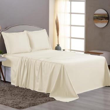 Imagem de Jogo de Lençol 600 Fios 100% Algodão Egípcio, Tecido Percal 600 Fios, Toque Macio e Gelado, 03 e 04 peças (Palha, Queen 04 Peças)