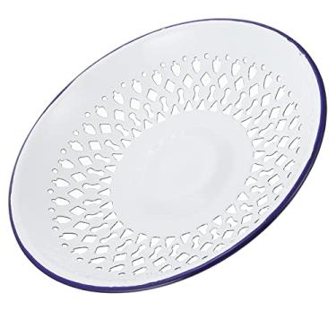 Imagem de Bandeja de servir branca esmaltada Prato de drenagem: Prato de escorredor de cozinha esmaltado, tigela de pão, prato de escorredor, prato de lanche, noz, frutas, salada, pratos, para cozinha doméstica