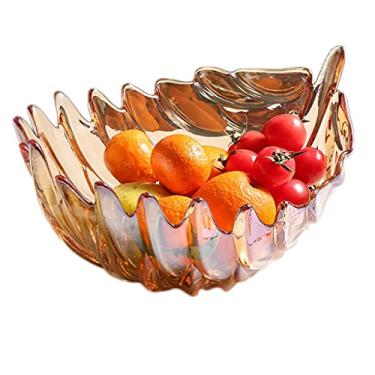 Imagem de Cesta de frutas cestas de armazenamento de frutas bandeja de frutas criativa, folha de penas, bandeja de doces estilo nórdico, tigela de frutas doméstica, bandeja de lanche adequada para sala de estar