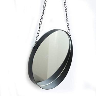 Imagem de Espelho redondo com espelho de maquiagem de ferro forjado montado na parede espelho decorativo criativo nórdico espelho de banheiro espelho de beleza (tamanho: 20 cm)