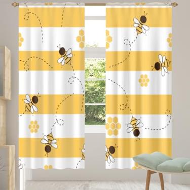 Imagem de 2 conjuntos de painéis de abelha lindas cortinas transparentes amarelas arejadas com filtro leve painéis de cortina leve cortina de porta para janela para sala de estar, quarto, jantar, 84 polegadas