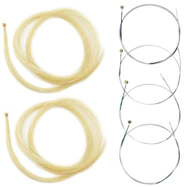 Imagem de lyfLux Conjunto de cordas de violino 4/4 com extremidade de bola de níquel e 2 arcos de substituição de cabelo, cordas profissionais de aço para violinos 1/2, 1/4, 3/4, 4/4