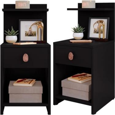 Imagem de Kit Mesa De Cabeceira Com Gavetas E Prateleiras(PRETO)