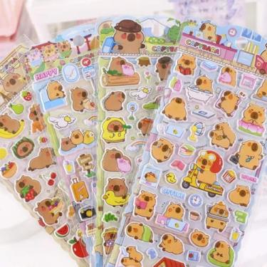 Imagem de 2 Cartela Adesivo 3D Divertidos Capivara Fofa em Alto Relevo - Personalizar Garrafas, Decoração, Marmita (4 Unidades)