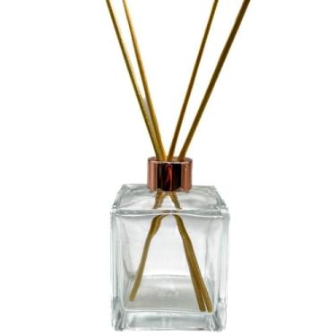 Imagem de Kit 3 Frascos de Vidro Cubo 100ml para Difusor de Ambiente Luxo com 9 Varetas – Tampas Douradas, Prata, Rose ou Preto(ROSE)