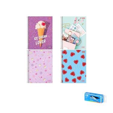 Imagem de Kit Caderno Universitário Vibe Feminino 1M 80F Tilibra + Grampeador Alicate S-150 Para 25 Folhas