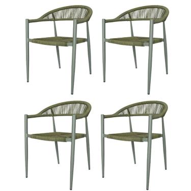 Imagem de Kit 4 Cadeiras Empilhável Laguna Trancoso Fratini Aluminio Assento Trama Corda Náutica Verde