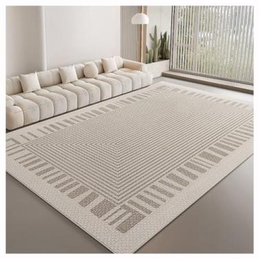 Imagem de SPXMQSS Tapetes de sala de estar, grande, macio para quarto, resistente à sujeira e ao desgaste, tapete lavável com forro antiderrapante, para quarto, sala de jantar, escritório, preto/bege