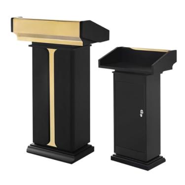 Imagem de SPXMQSS Suporte de pódio de conferência de aço inoxidável, suporte de púlpito para igreja com prateleira de armazenamento, palestra, palestra, escola, 70 x 42 x 118 cm, preto