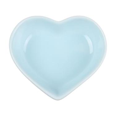 Imagem de prato de lanche Pratos para servir lanches de cozinha para condimentos Prato para molhos cerâmica para temperos em formato coração tigela de sopa(Blue)
