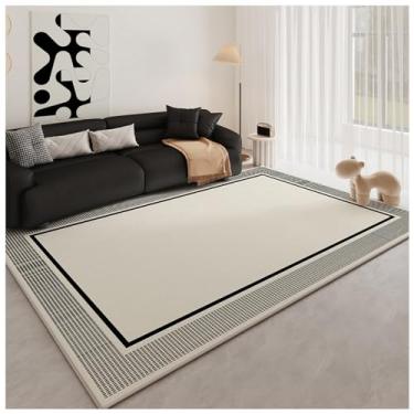Imagem de SPXMQSS Tapetes grandes para sala de estar, tapete de pelo curto para quarto, antiderrapante, resistente à sujeira e fácil de cuidar, tapete lavável para quarto, sala de jantar, escritório, preto/bege