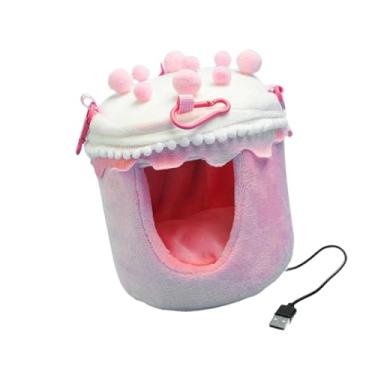 Imagem de Baoblaze de inverno quentinho para pássaros, casinha, rede suspensa aquecida e aconchegante em formato de bolo, pelúcia criativa e quentinha para gaiola, Rosa