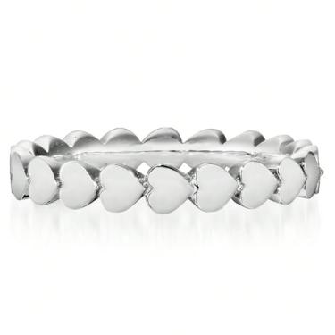 Imagem de Anéis femininos adequados para encontros diários banhados a prata anel de arranjo de coração doce presente de aniversário para melhor amiga, Prata, Sem pedra preciosa