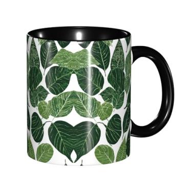 Imagem de Zeraoke Canecas de café criativas com estampa de folhas tropicais, personalizadas, presente para a família, tamanho de 325 ml, unissex