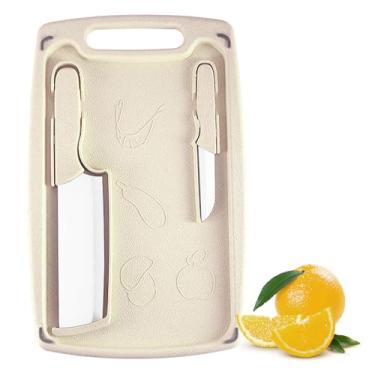 Imagem de Tábuas de corte para cozinha seguras para lava-louças, tábuas de corte de plástico antiderrapantes, conjunto de facas e tábua de corte para acampamento 33 x 20 cm