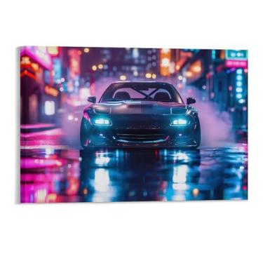 Imagem de HouLaiZhe Rx7 Jdm Carro Neon Night Sports Car Posters Tela Estética Sala Decoração de Parede Impressões Galeria Sala Decoração de Parede para Quarto Sala de Estar Escritório 11 x 17 polegadas (28 x 43