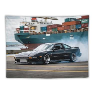 Imagem de HouLaiZhe JDM Tapeçaria de carro Jdm carro 240sx porto deriva fumaça legal esportes pendurar na parede quarto decoração de casa tapeçarias estética piquenique decoração de parede arte de parede para
