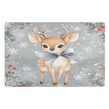 Imagem de STAYTOP Tapete de porta de alce de Natal para entrada externa 81 x 50 cm, tapete de boas-vindas ao ar livre/interno, tapetes de banho fofos, capacho frontal antiderrapante para entrada, pátio, áreas