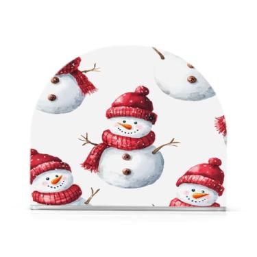 Imagem de Qilmy Bonito suporte de guardanapo de boneco de neve de Natal para mesas, porta-guardanapos de papel de placa acrílica elegante, dispensador de papel de seda independente moderno para jantar, sala de
