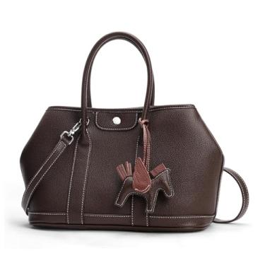 Imagem de Jooniter Bolsa tiracolo feminina de couro vegano com alça superior e alça ajustável, Café marrom profundo A11