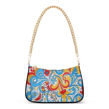 Imagem de CEBUGI Bolsas transversais femininas bolsa de ombro com padrão vibrante, bolsa clutch elegante com alça de corrente
