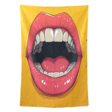 Imagem de STAYTOP Tapeçaria de parede engraçada com boca de desenho animado para decoração de casa, decoração de dormitório, sala de estar, quarto, tapete de parede (80 × 60 pol)