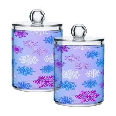 Imagem de STAYTOP 2 frascos de boticário Qtip para banheiro com etiquetas – Recipiente de armazenamento Qtip de plástico transparente para bola de algodão, cotonete, grão de café e floco de neve de Natal