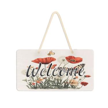 Imagem de Burbuja Flores, galhos, borboleta, placa de boas-vindas para porta da frente, placa de boas-vindas de PVC para pendurar na parede, decoração de férias, 15 x 28 cm