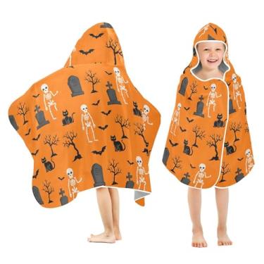 Imagem de Burbuja Toalha de banho com capuz de esqueleto de Halloween para crianças, toalha de praia de pelúcia macia absorvente para meninas e meninos 3-10 anos, 61 x 127 cm