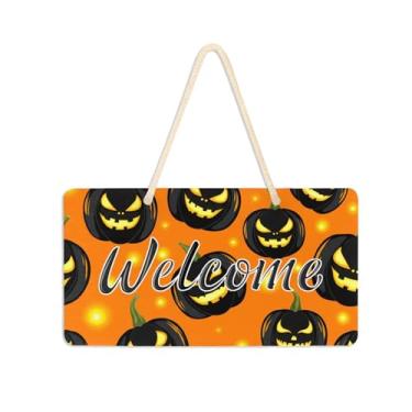 Imagem de Burbuja Placa de boas-vindas de abóboras brilhantes para porta da frente, placa de boas-vindas de PVC para decoração de férias de casa de fazenda, 15 x 28 cm