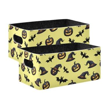 Imagem de Burbuja Abóboras, chapéus de bruxa, morcegos, caixa de armazenamento dobrável com alças – caixa de armazenamento de feltro para organizar brinquedos, livros, maquiagem, panos, meias em prateleira