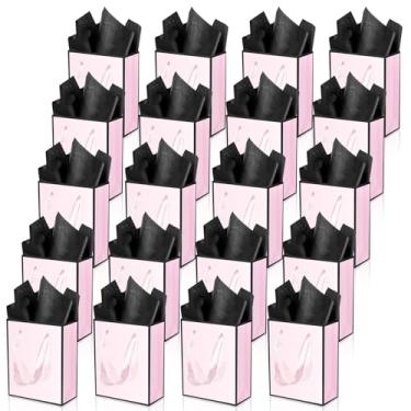 Imagem de ysmile Pacote com 20 pequenos sacos de presente a granel com papel de seda, mini saco de papel metálico com alça para mulheres, meninas, aniversário, casamento, chá de bebê, 15 cm - rosa