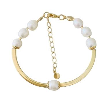Imagem de Pulseira Pérola de Água Doce Arroz com Canutilho Banhado a Ouro 18k, Hipoalergênica