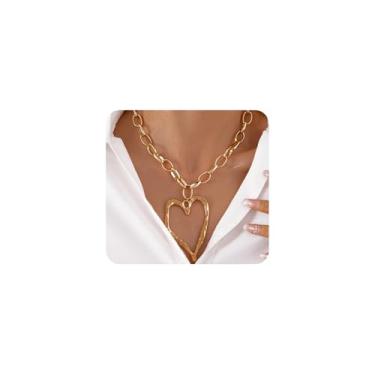 Imagem de Navirix Colar de coração grosso dourado para mulheres, colar gargantilha de coração grande, colares modernos com pingente de coração joia do dia dos namorados, Large, Liga de aço, Sem Pedra Preciosa