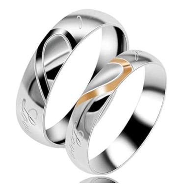 Imagem de Tobestu Aliança de noivado de aço inoxidável de titânio para casais gravada amor real Y552-2D, Size 11(2.54"), Cristal, Zircônia cúbica