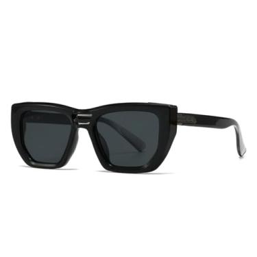 Imagem de HCPIHF Óculos de sol femininos da moda, retrô, com rebites, tons degradê, UV400, masculino (preto, cinza escuro)