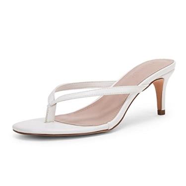 Imagem de Coutgo Chinelo feminino com salto gatinho sem cadarço confortável para verão e praia, Branco, 36